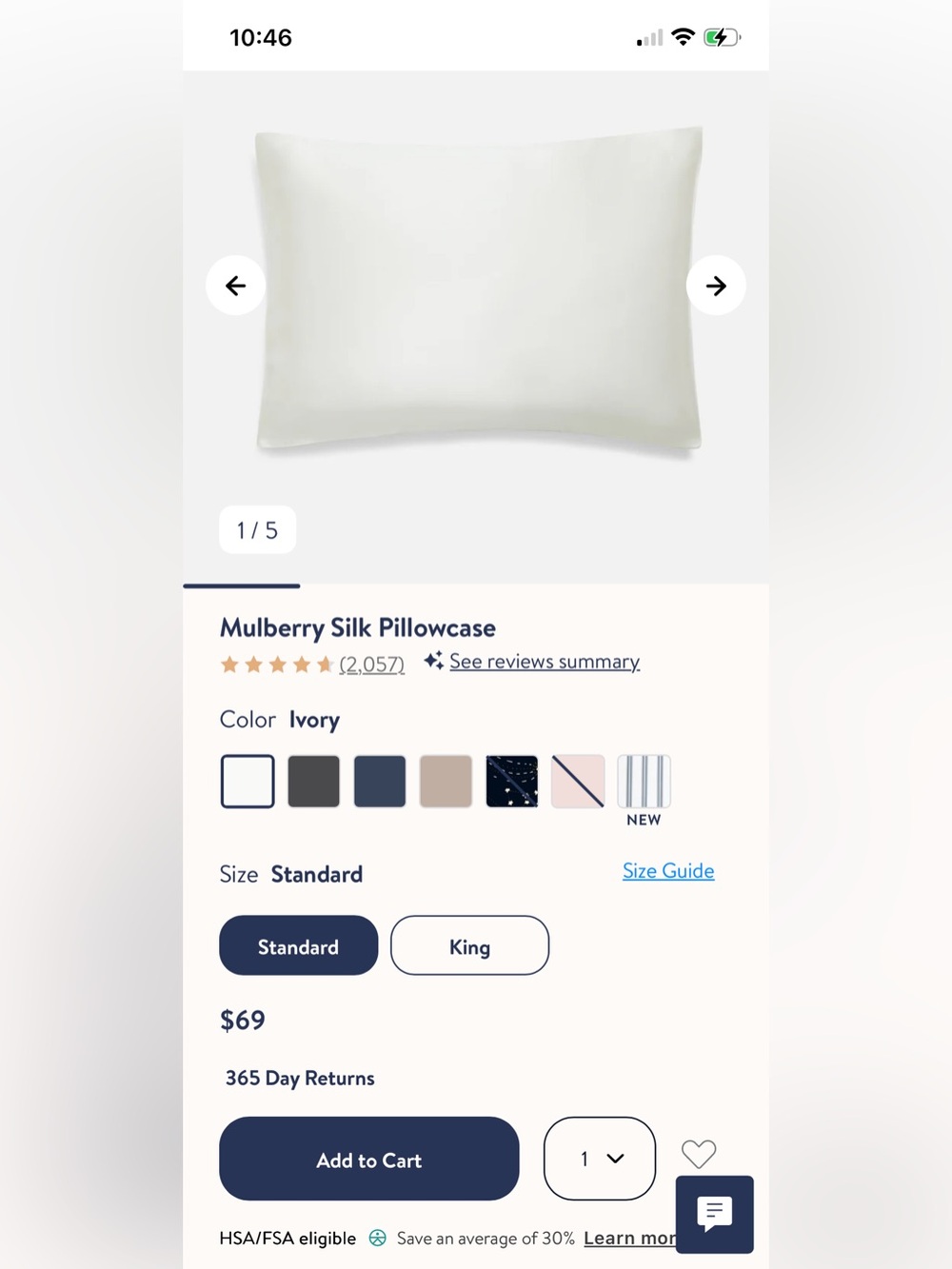 Brooklinen Mulberry Silk Pillowcase in Ivory NWT